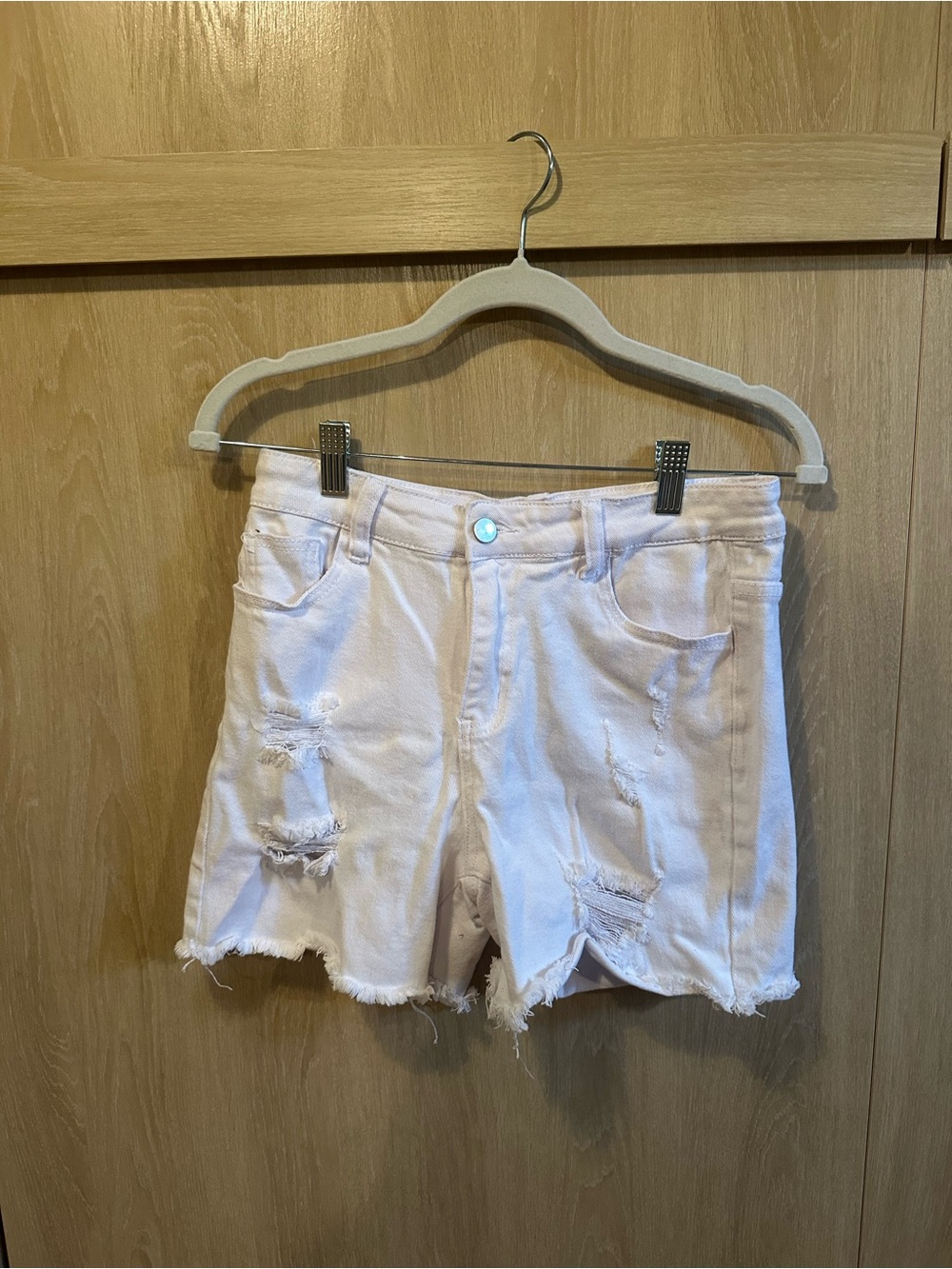 SHEIN White Distressed Denim Shorts